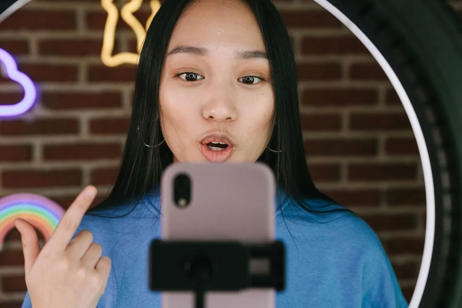 An influencer recording a video for a brand.